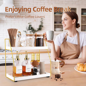 DWTS compact countertop organizer fits small kitchens for streamlined coffee setup.