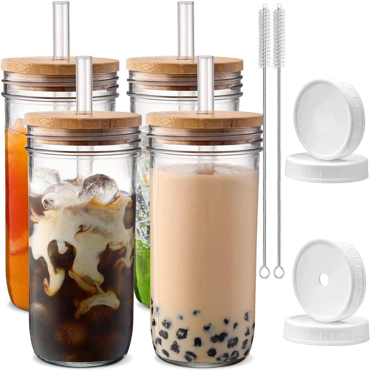 DWTS DANWEITESI glass cups with lids and straws for everyday iced beverages