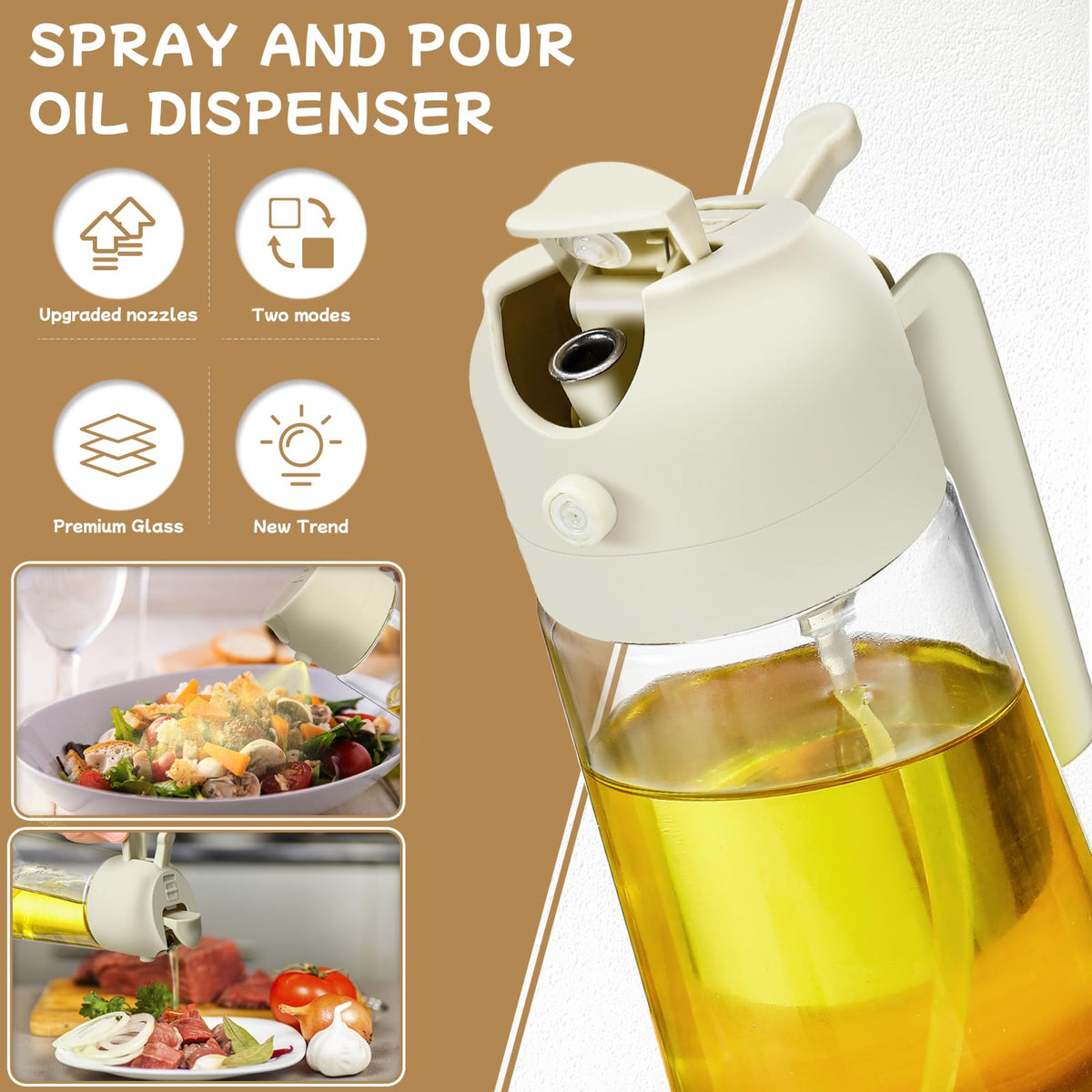 DWTS Danweitesi oil sprayer top nozzle demonstrates two spray modes for versatile cooking.