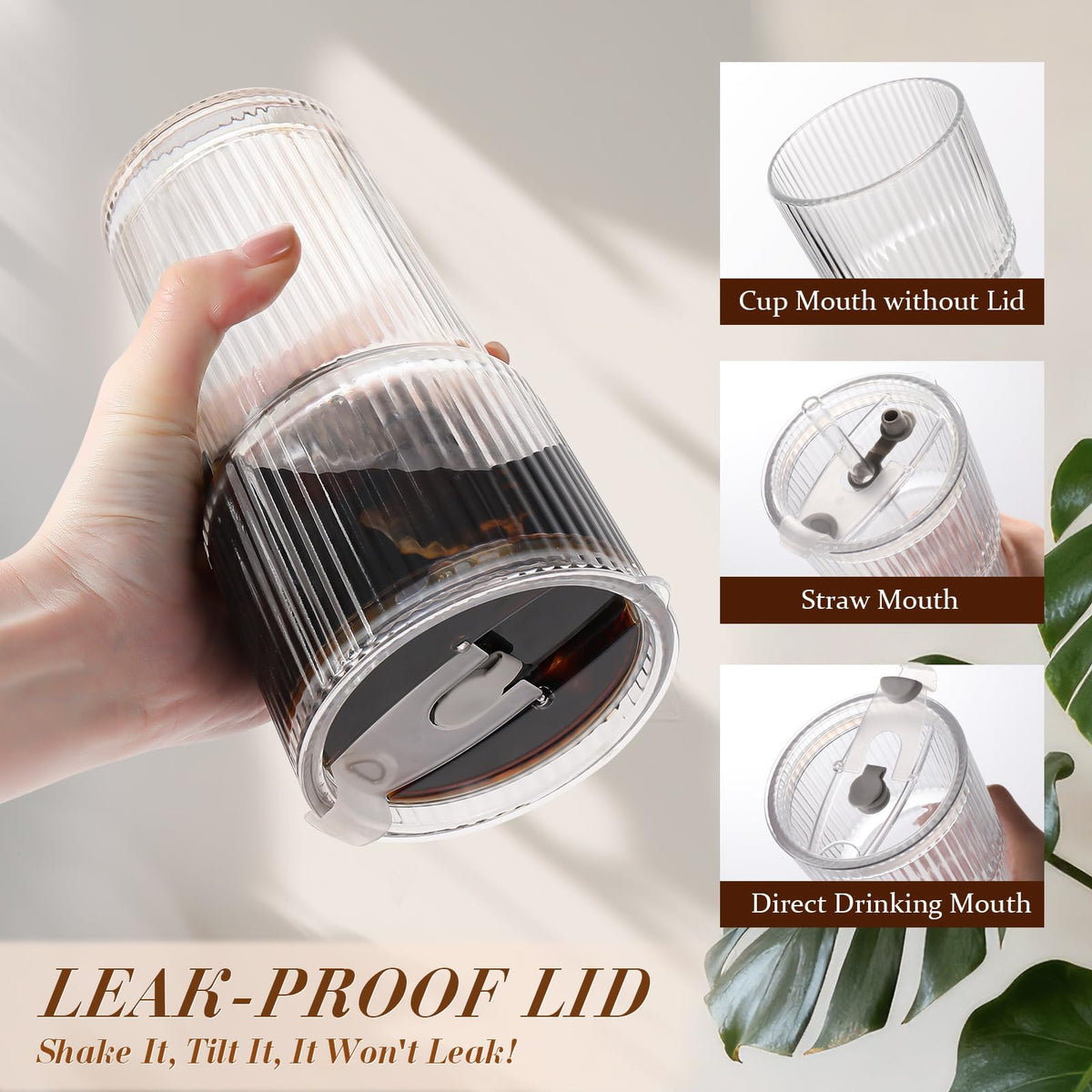 DWTS DANWEITESI reusable glass cups with lids suitable for home and cafe use