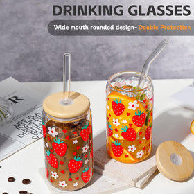 DWTS Danweitesi strawberry glass tumbler with straw, ideal for coffee or juice.