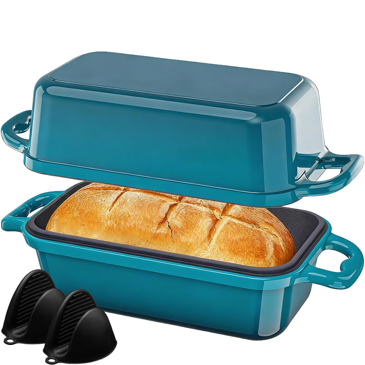 DYCYRQ enamelled cast iron sourdough Dutch oven dual-pan for two loaves.
