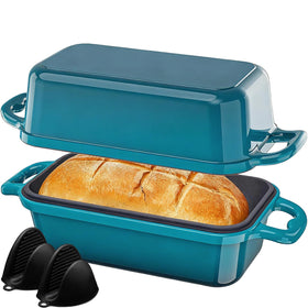 DYCYRQ enamelled cast iron sourdough Dutch oven dual-pan for two loaves.