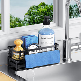 DYFVREN sponge holder with 360° spout directing water into the sink