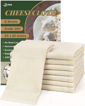 Dynta cheesecloth 8-piece set with hemmed edges for durable straining.