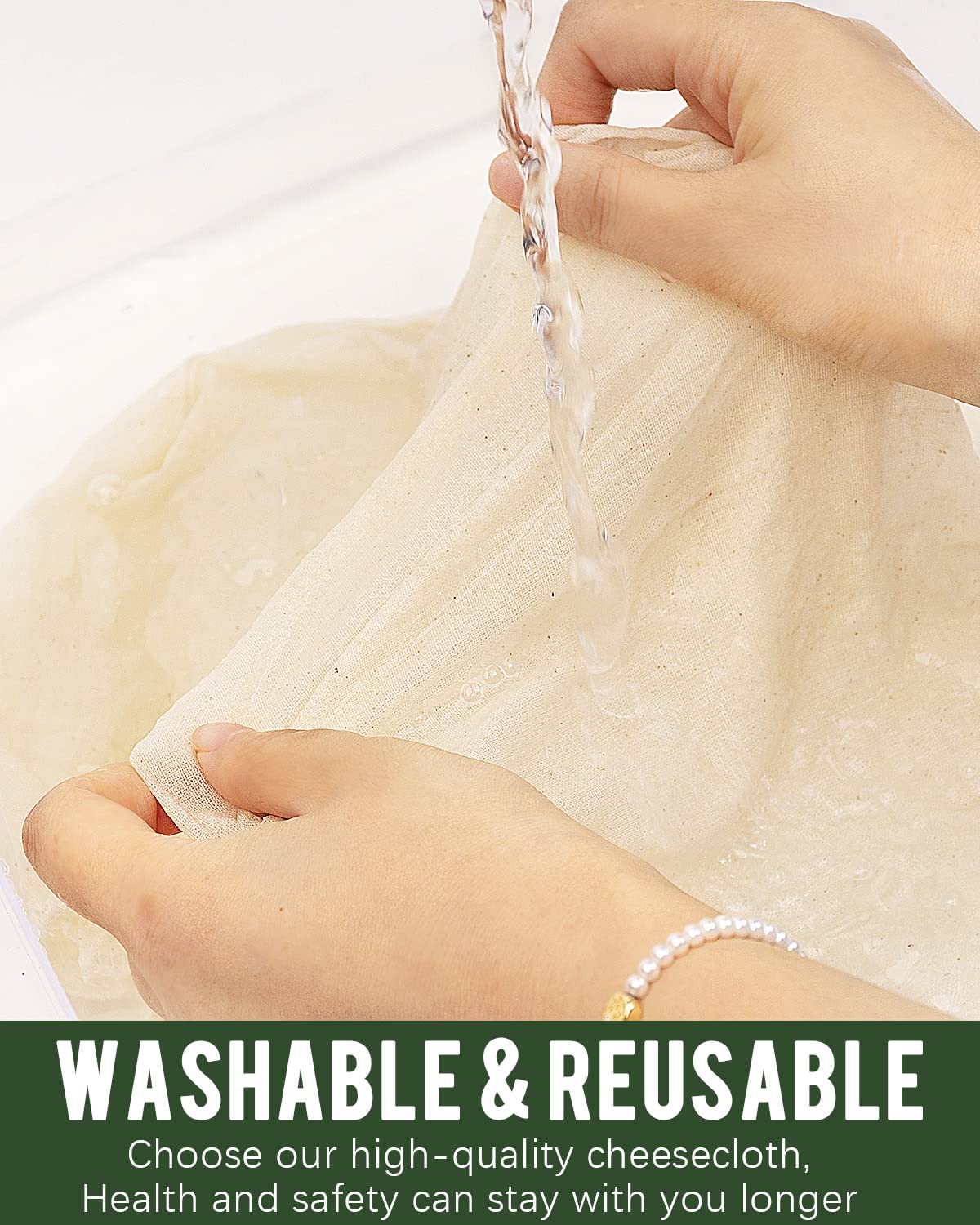 Dynta cheesecloth for multi-use tasks like juice, milk, and cheese making.