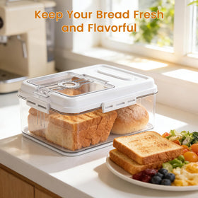 Dynta breadbox with time dial on lid helps track when bread was stored.