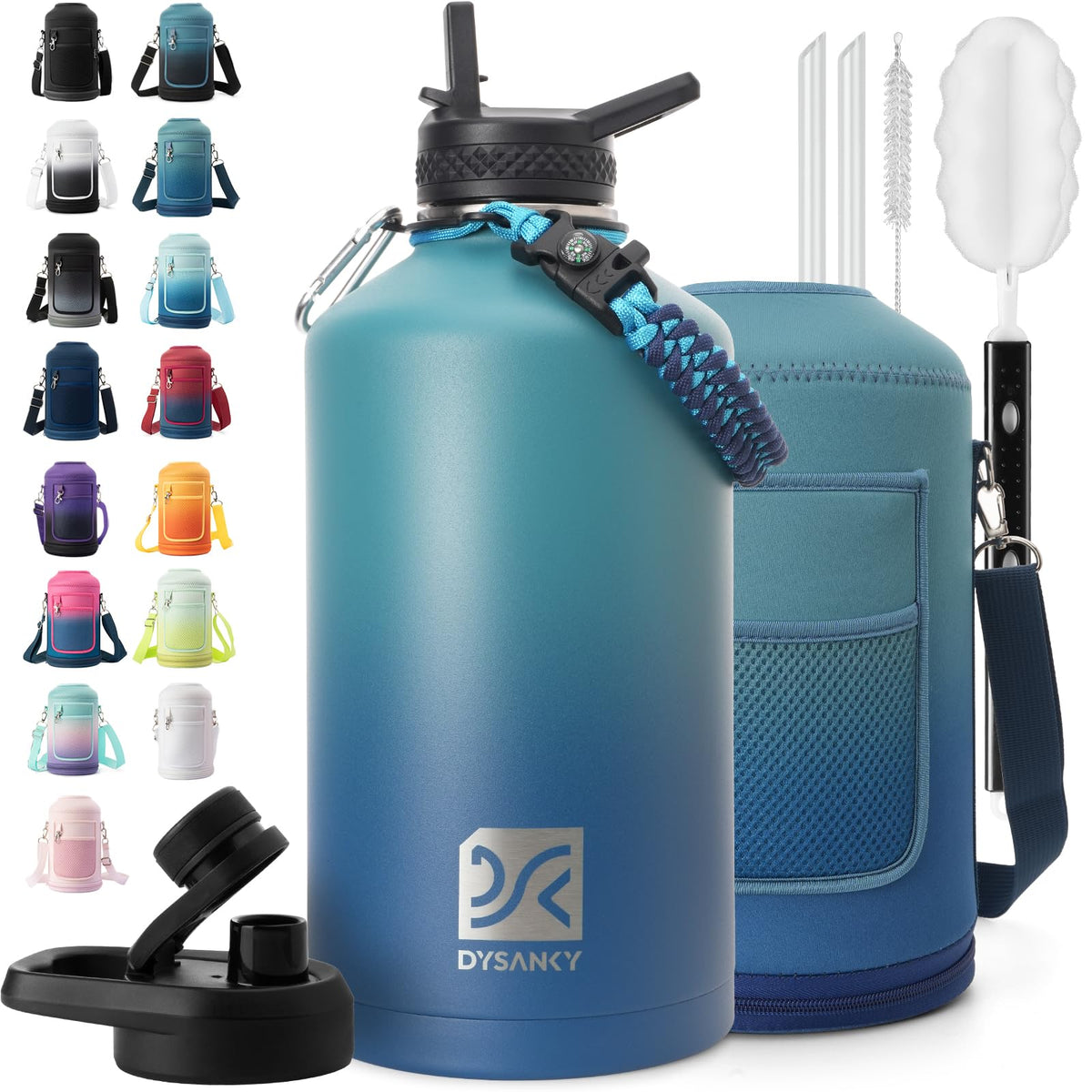 DYSANKY 1 gallon insulated bottle shows rugged design and cold retention capability.