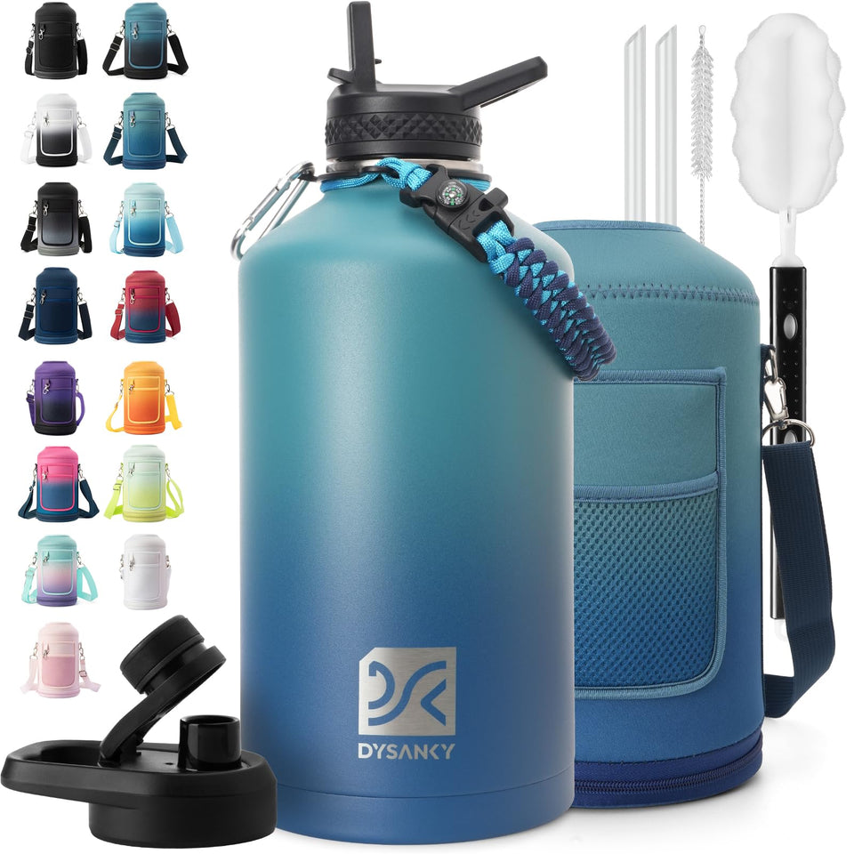 DYSANKY 1 gallon insulated bottle shows rugged design and cold retention capability.