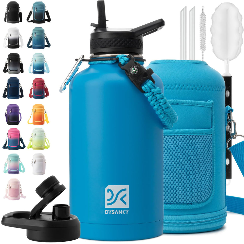 DYSANKY insulated water bottle 64 oz with straw for easy sipping.