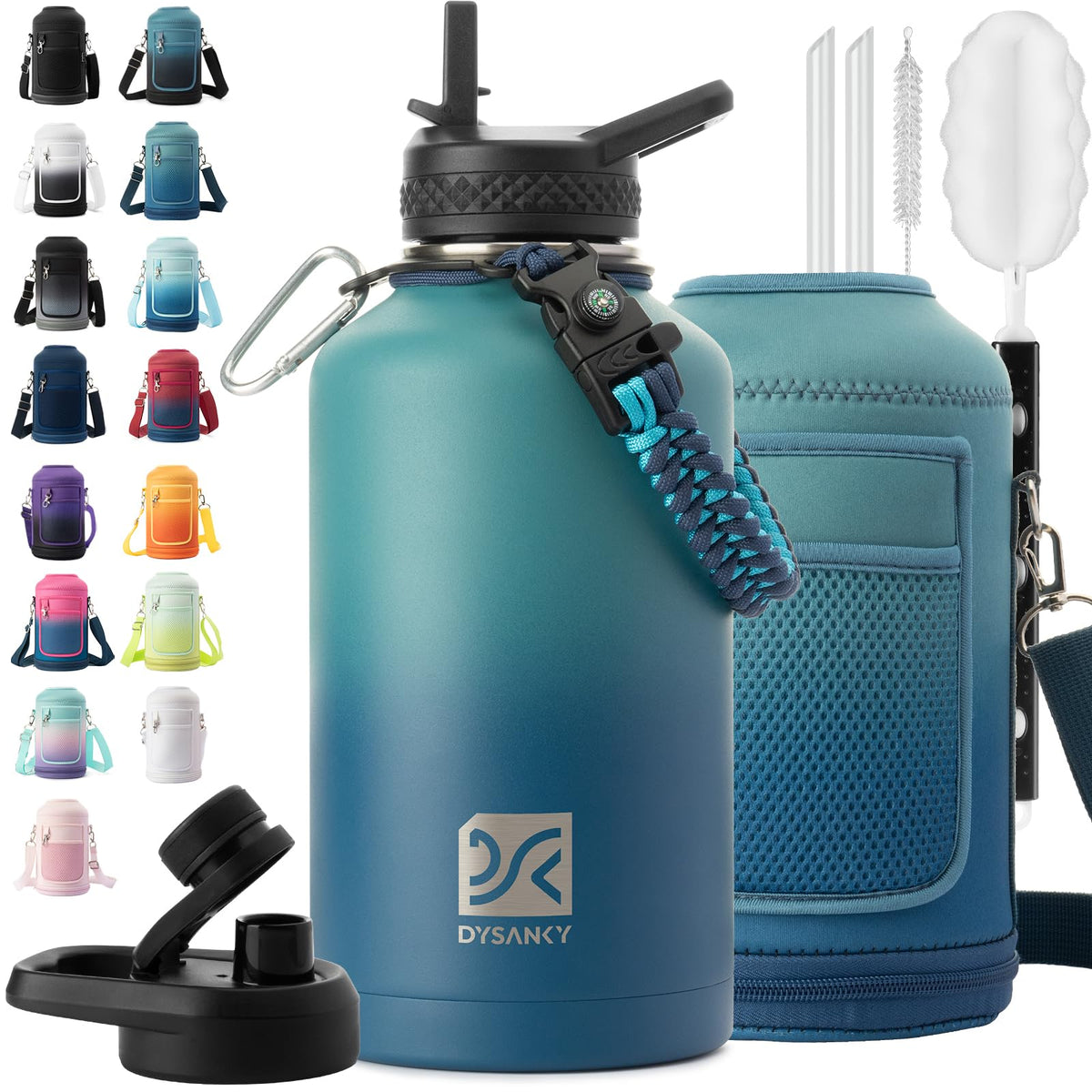 DYSANKY insulated water bottle body showing durable 64 oz capacity for long outings.