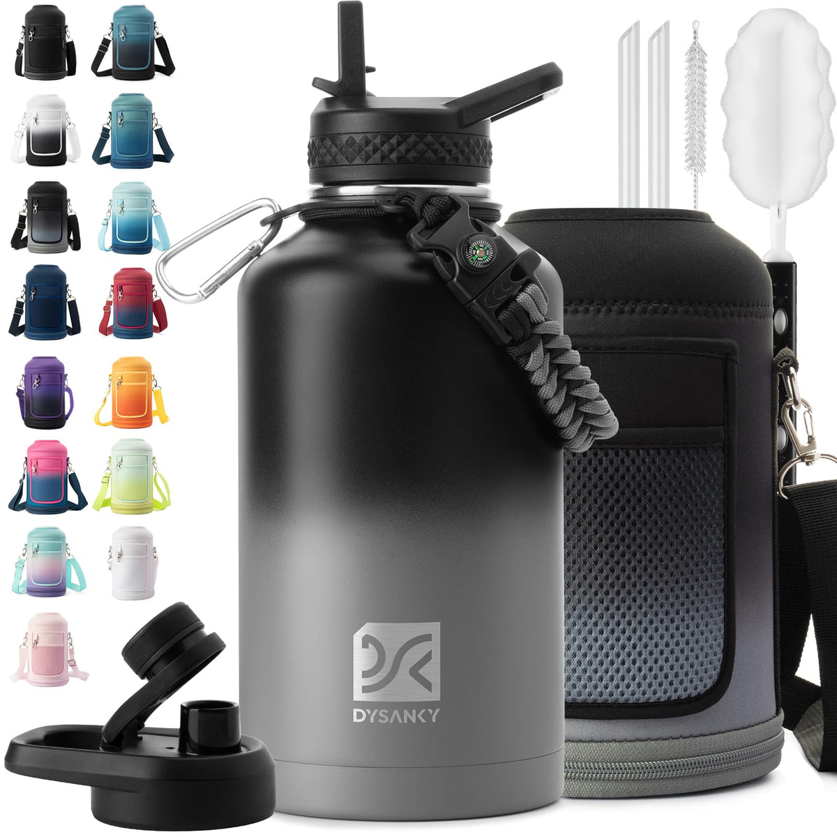 DYSANKY insulated water bottle cap close-up highlights thick seal for lasting temperature retention.