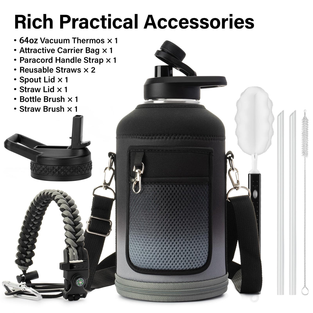 DYSANKY bottle side view showcases 64 oz capacity for all-day hydration.
