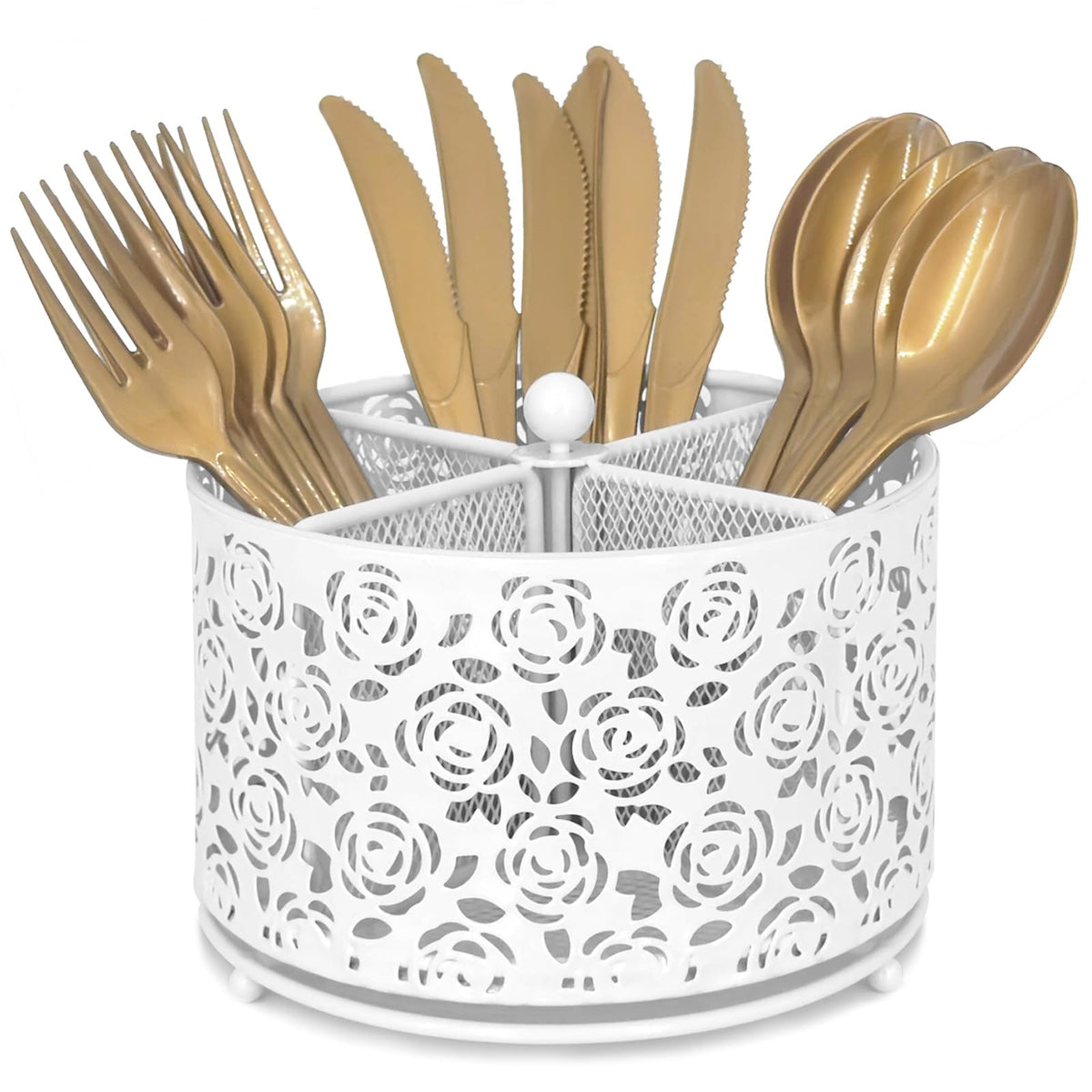 DysanVica 360° rotating silverware caddy keeps utensils neatly organized.