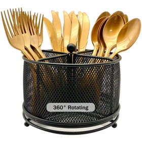 DysanVica 360° rotating utensil caddy with four compartments for organized counter storage