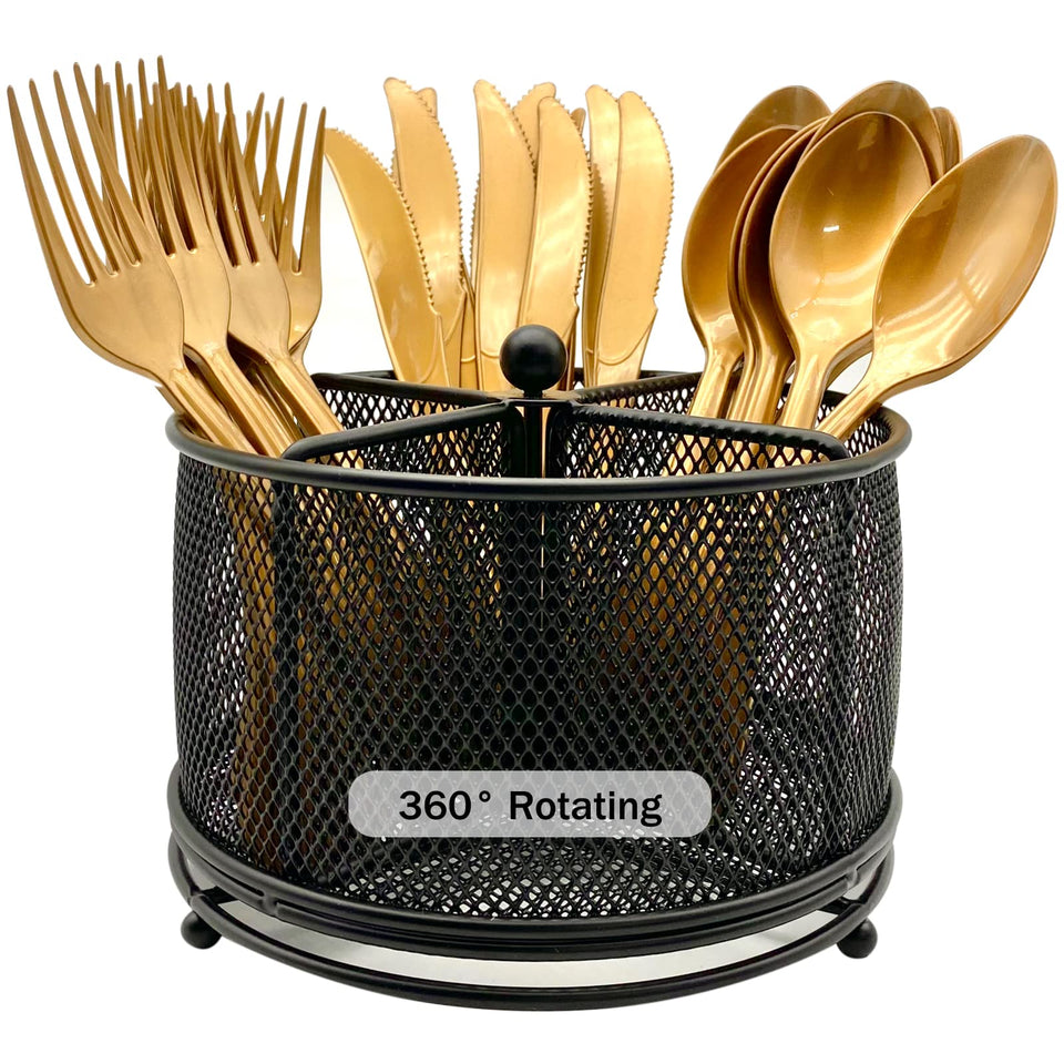 DysanVica 360° rotating utensil caddy with four compartments for organized counter storage