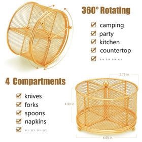 DysanVica gold metal mesh utensil holder with weighted base for stability.