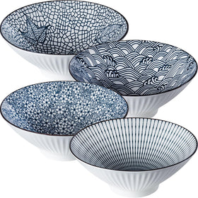 Dyware 38 oz ramen bowls in blue and white for generous portions.