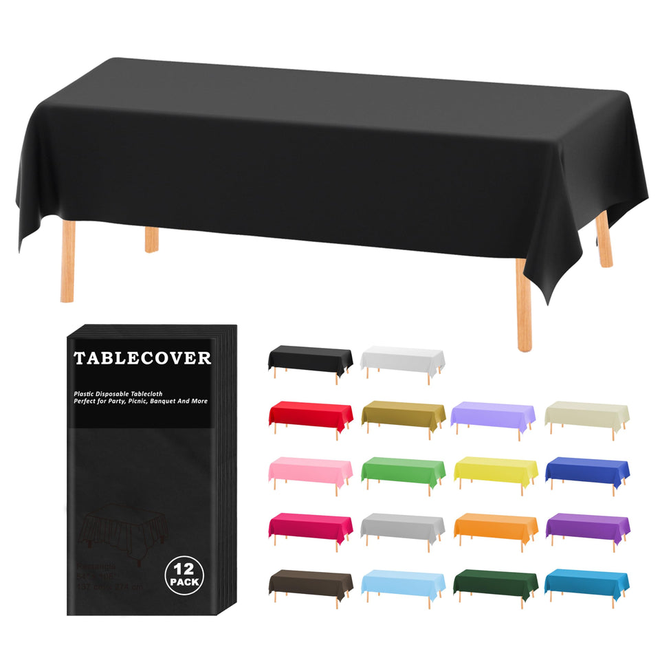DZ plastic tablecloth disposable 12-pack black rectangle protects table at party
