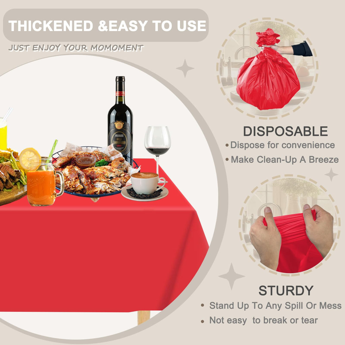 D&Z 54x108 inch red tablecloth, full coverage for large rectangle tables.