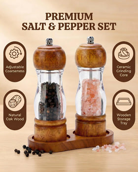 Dzmbv salt and pepper grinder with acrylic window shows spice levels clearly.