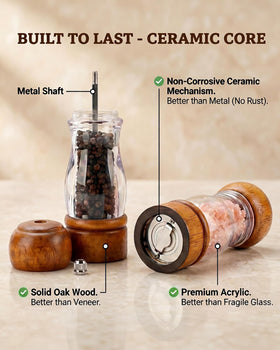 Dzmbv adjustable grind range for fine salts to coarse pepper.