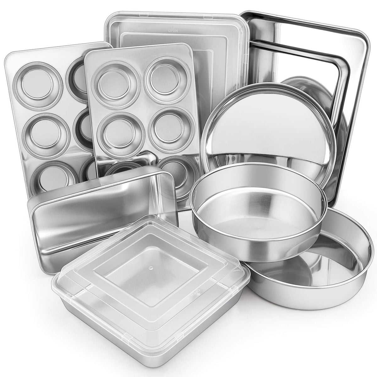 E-far 12-piece bakeware set arranged on counter for versatile home baking