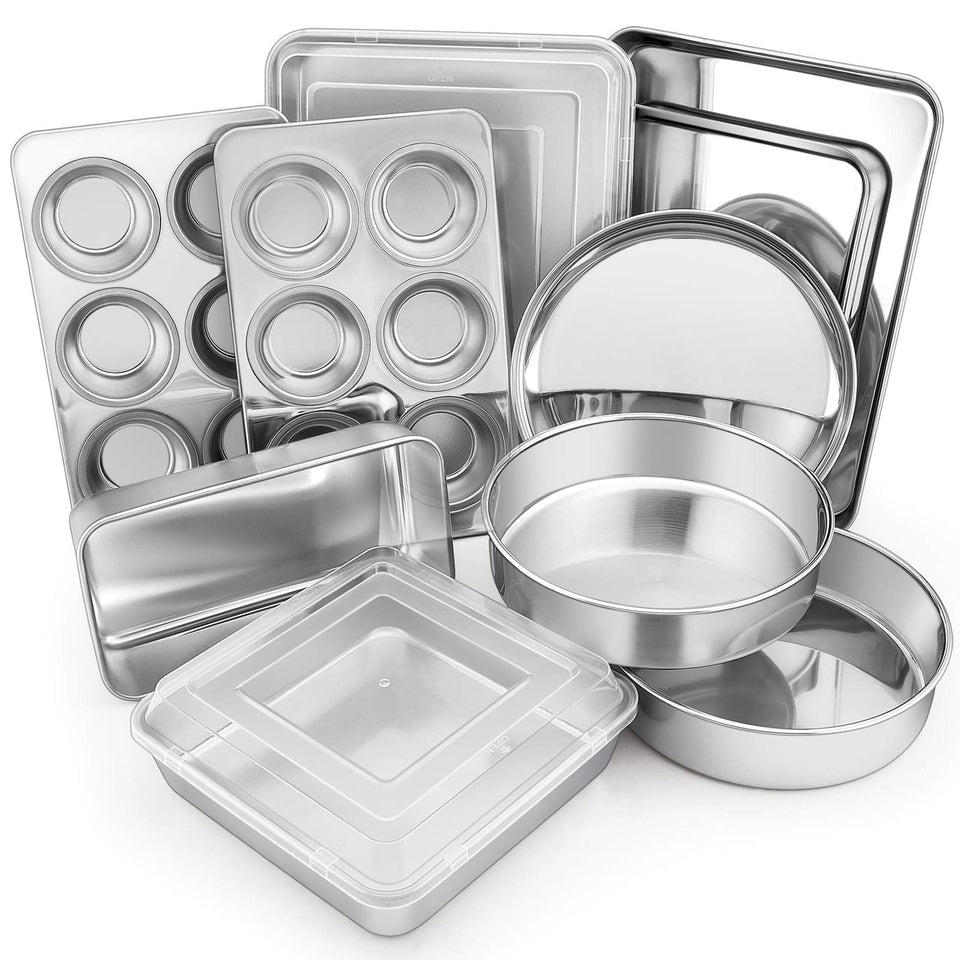 E-far 12-piece bakeware set arranged on counter for versatile home baking