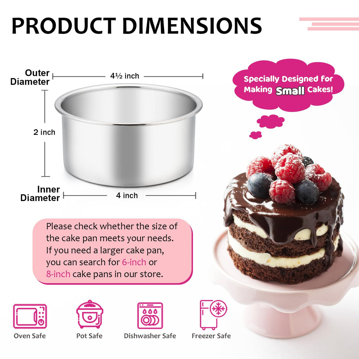 E-far 4-inch pans side view highlighting sturdy stainless steel construction