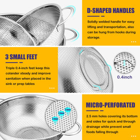 E-far 5-quart colander in sink for efficient draining of pasta