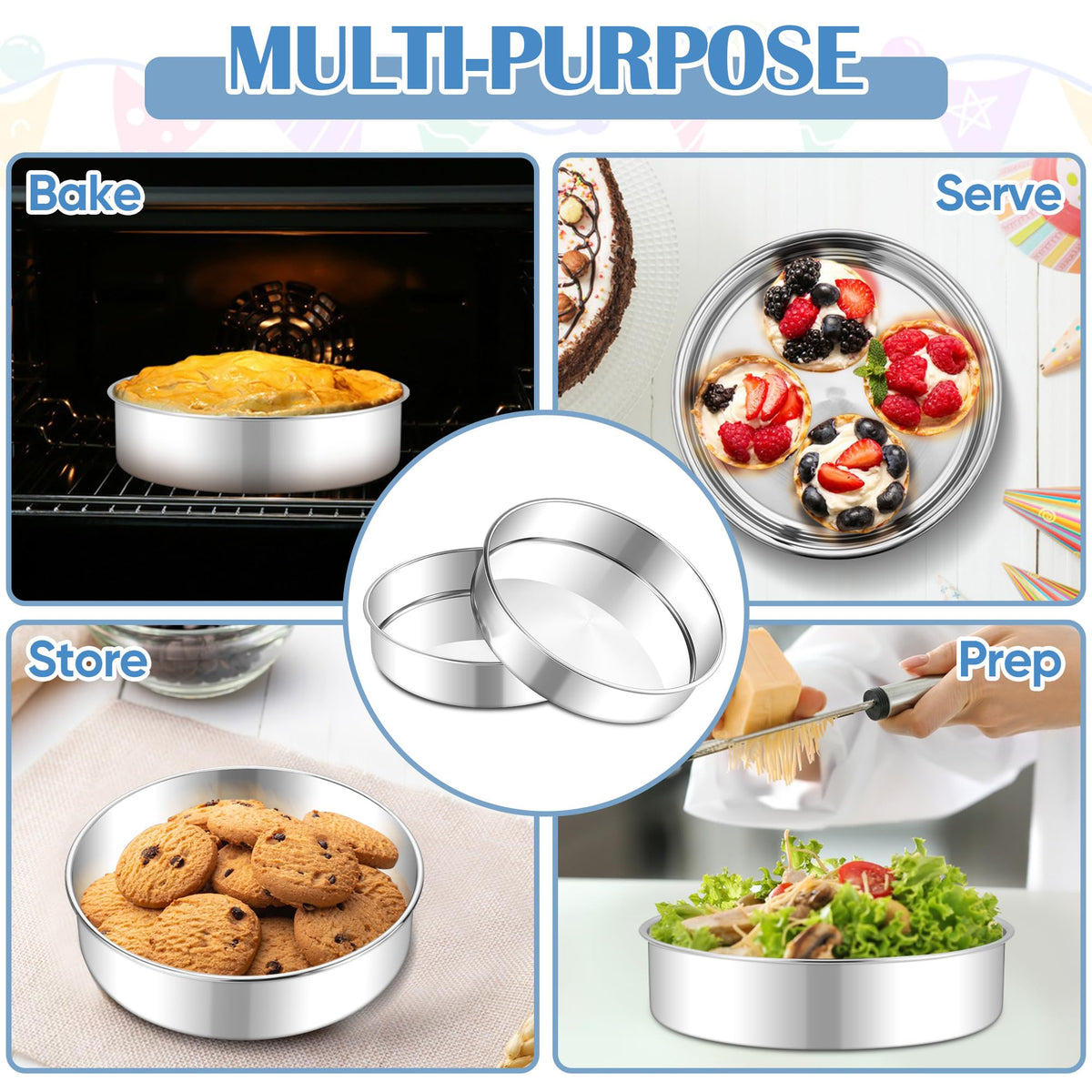 E-far 8-inch cake pan with leak-proof bottom for even oven performance.