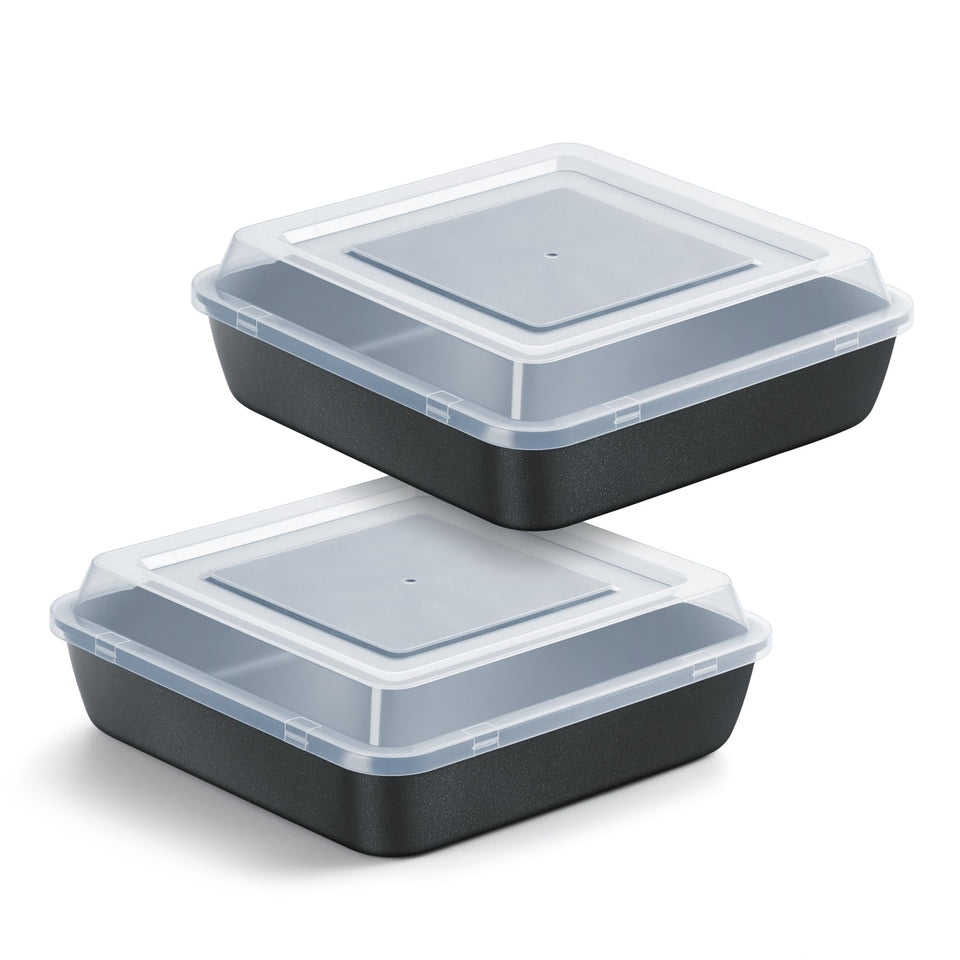 E-far 8x8 square pan with lid, top view, ideal for baking and easy storage.