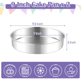 E-far 9-inch round cake pan, side view, sturdy grip with rolled edges.