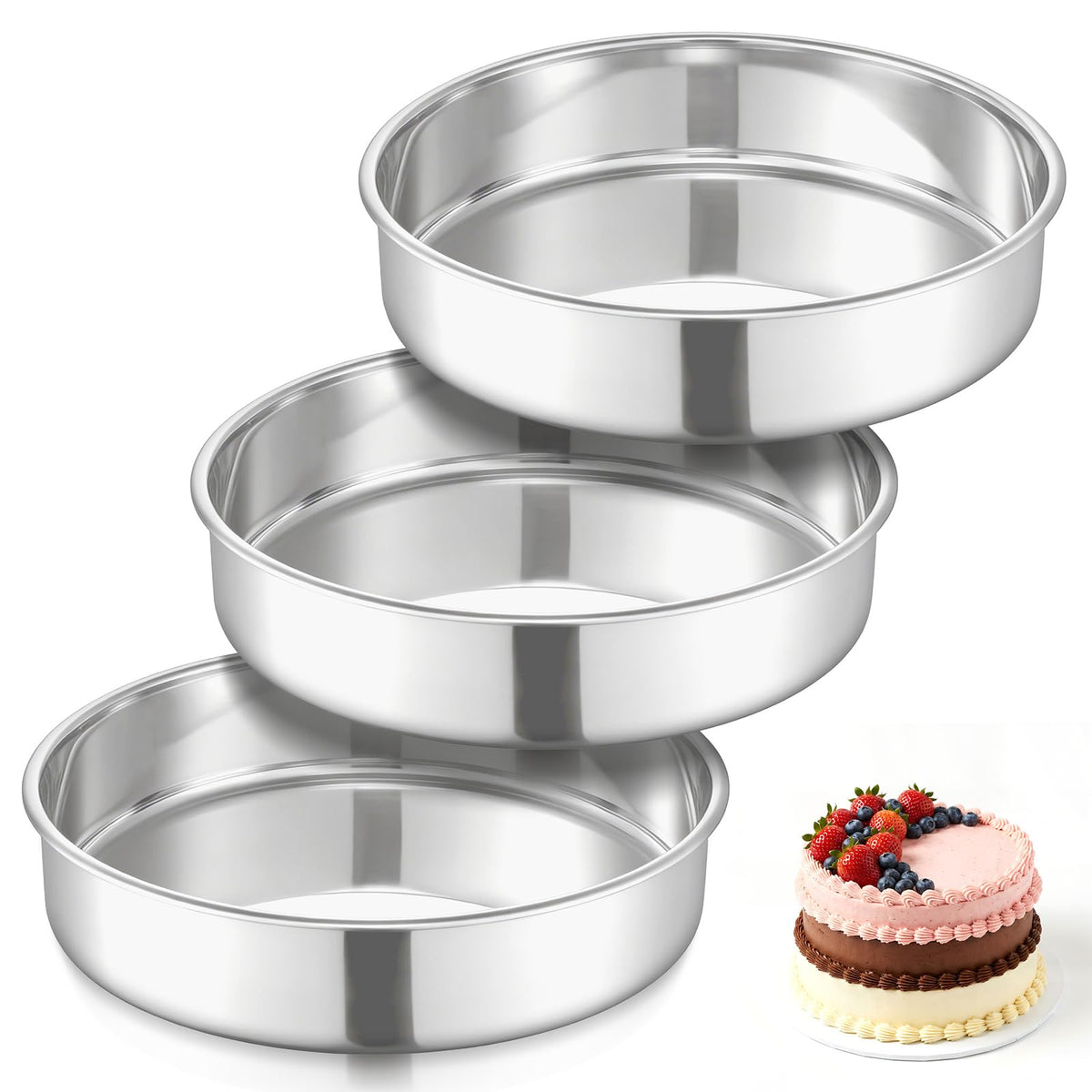 E-far 9-inch cake pan set with stainless steel mirror finish for easy cake release