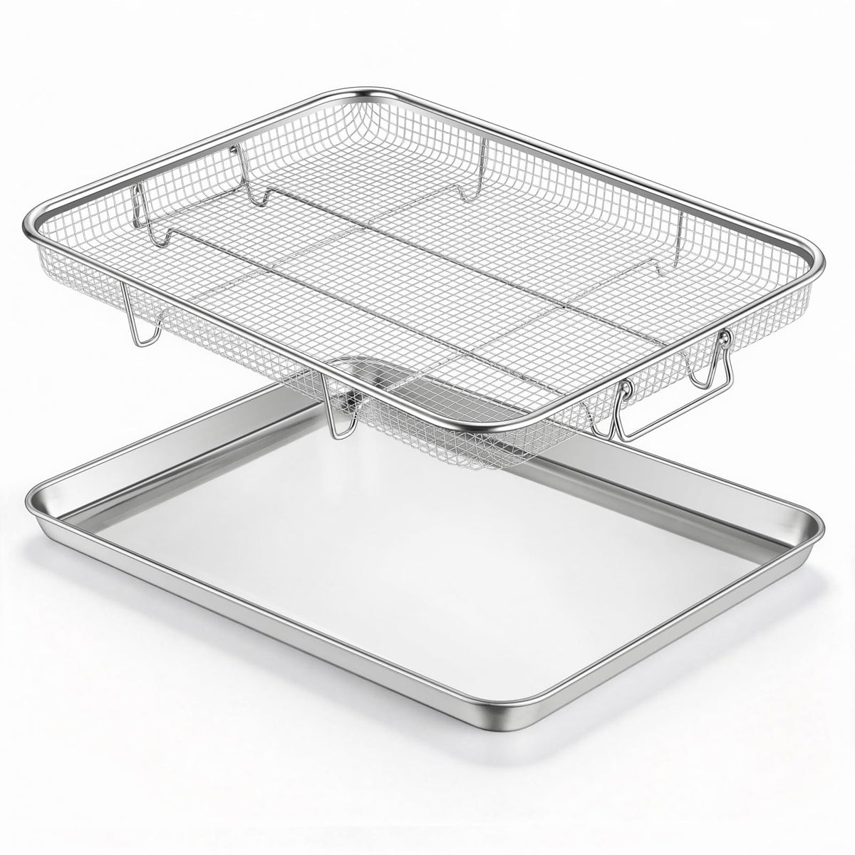 E-far air fryer basket inside oven shows 360° airflow for even crisping
