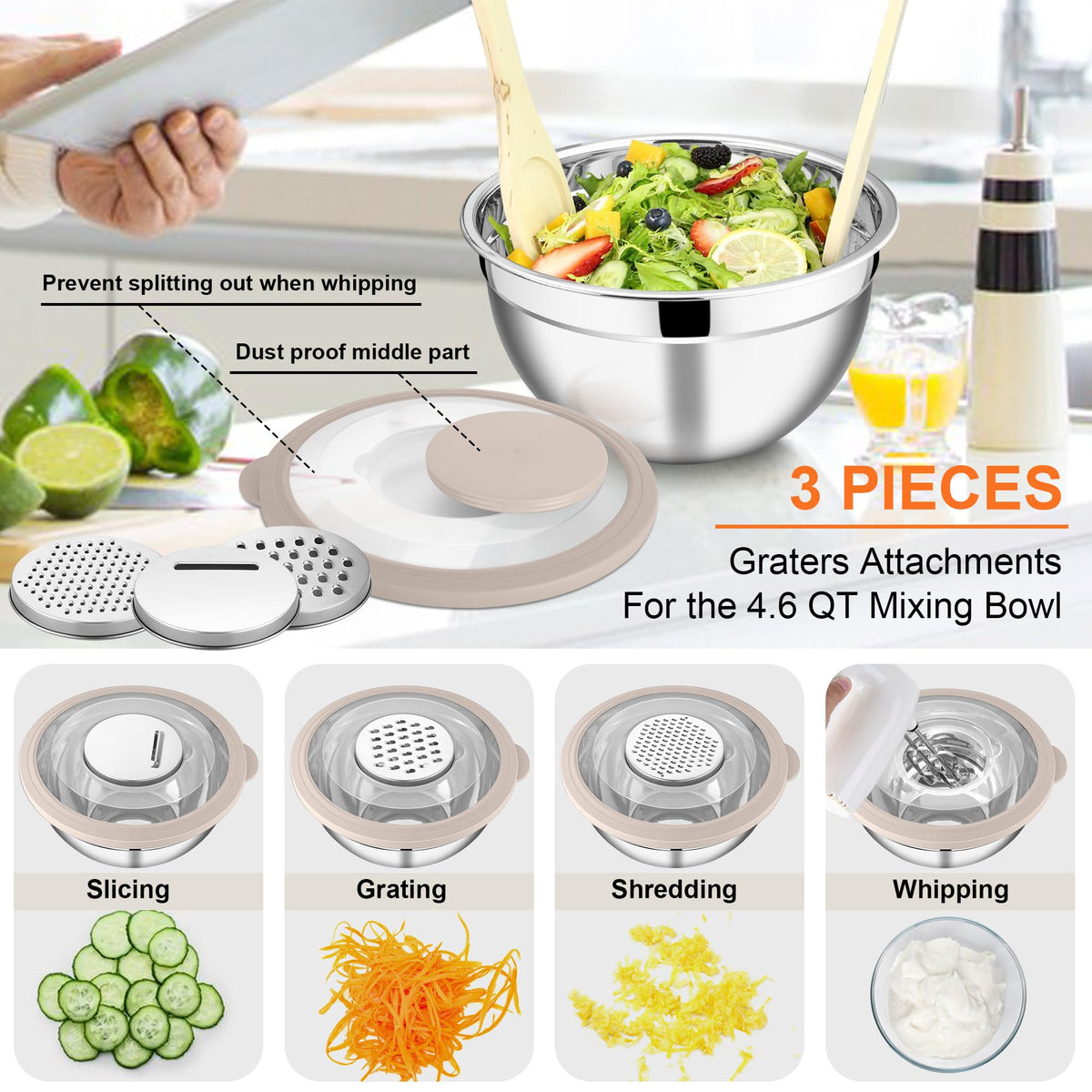 E-far bowls with three graters for fast slicing and grating