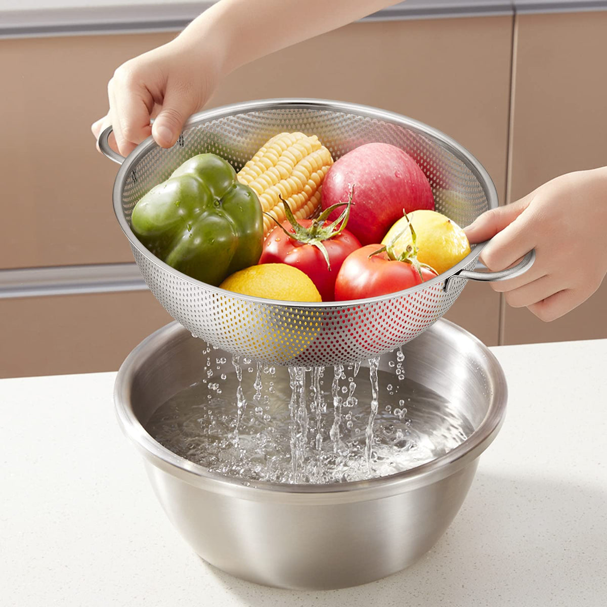 E-far stainless steel colander set versatile for various kitchen tasks