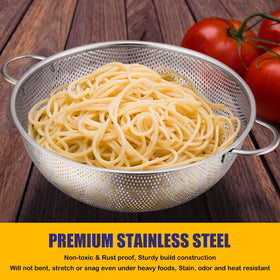 E-far colander perforated holes close-up for quick drainage and minimal clogging