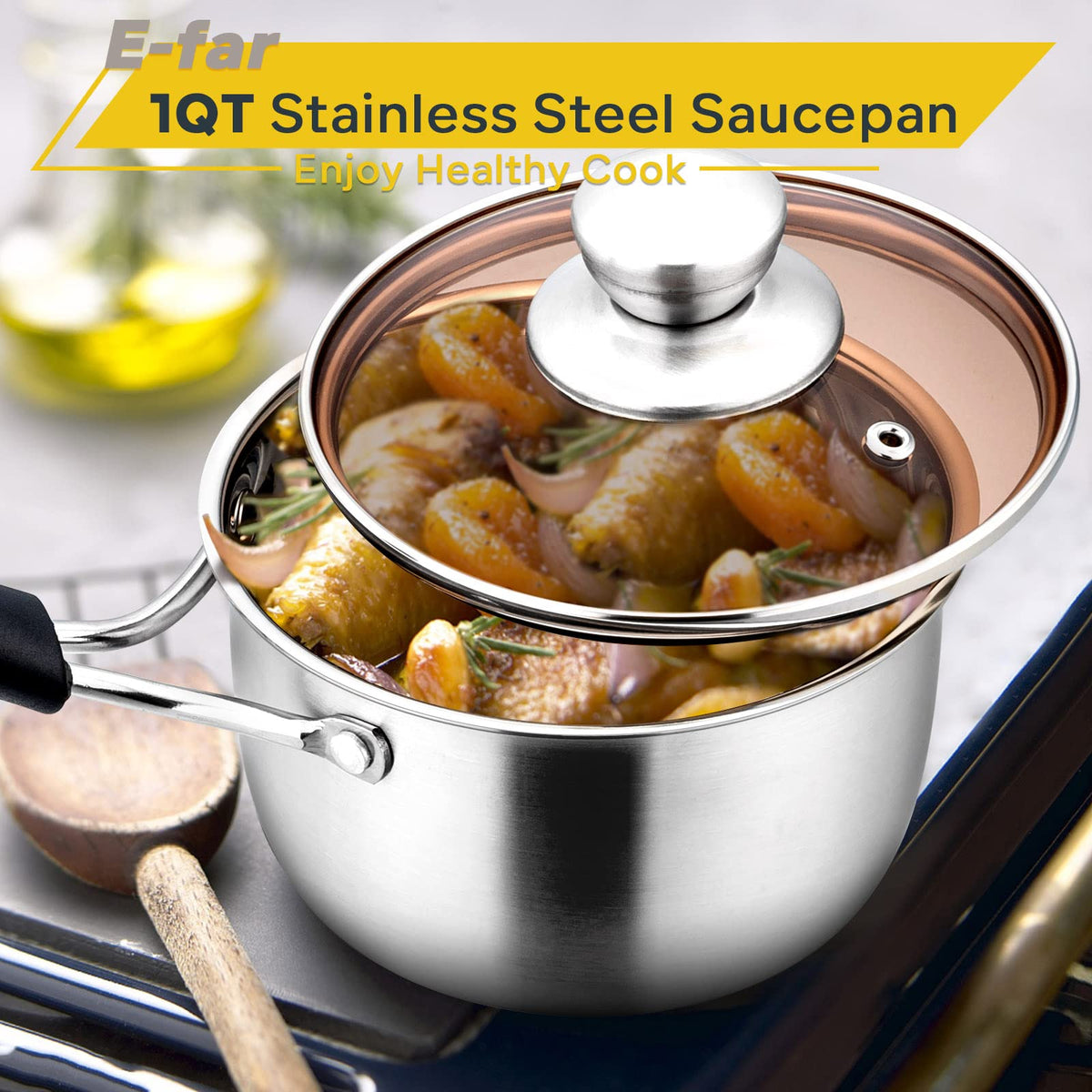 E-far compact 1qt saucepan suitable for single servings and quick meals.