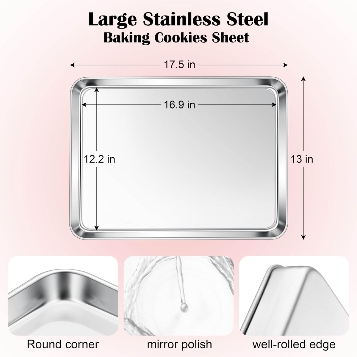 E-far cookie sheet 18x13 shows sturdy one-piece construction for durability.