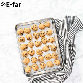 E-far cookie sheet is dishwasher-safe for quick cleanup.