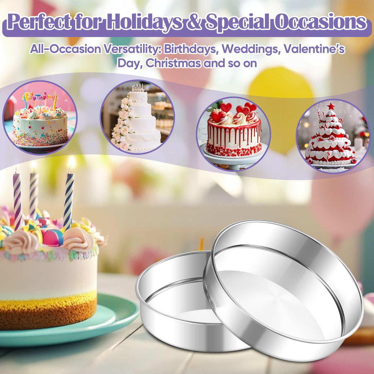 E-far even-heat stainless steel pan for evenly baked cakes and pies.