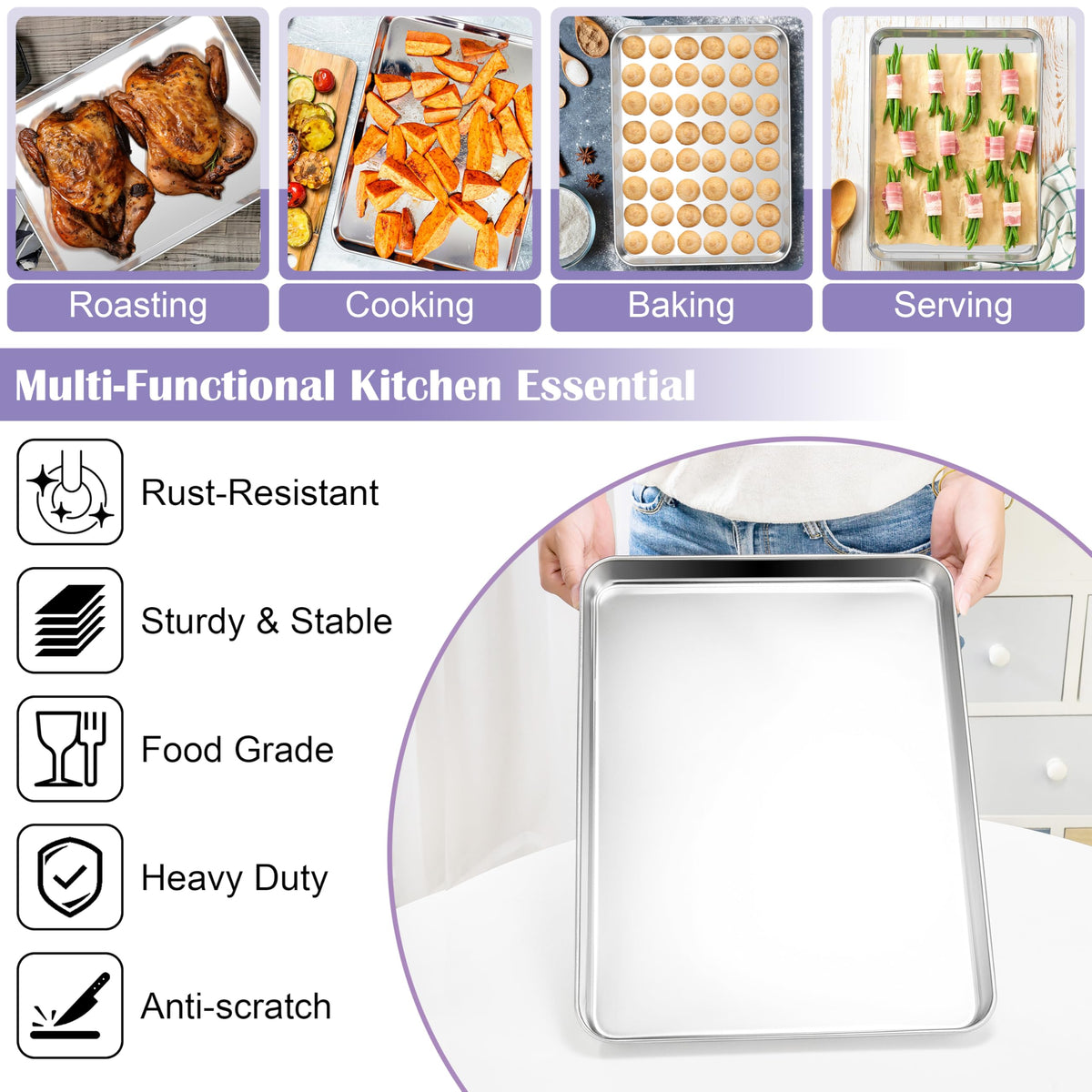 E-far heavy-gauge steel baking pan resists warping for durable everyday use