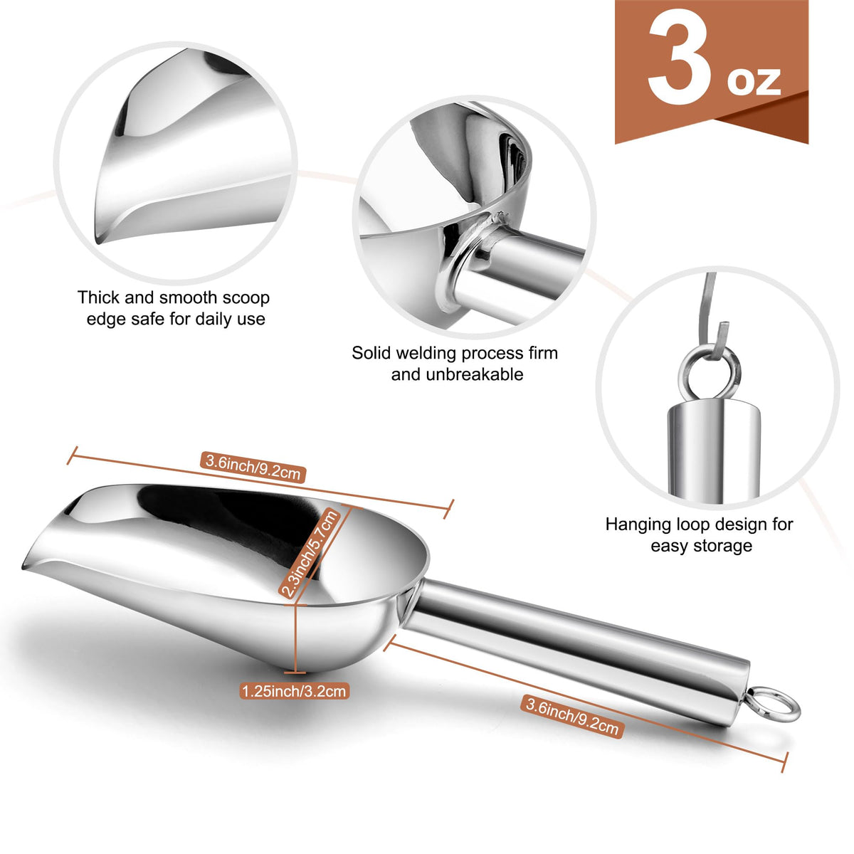 E-far mini metal scoop 3oz for candy, tidy jars and servings.