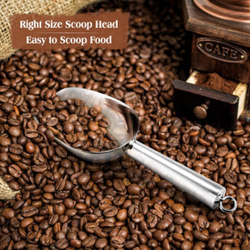 E-far mini metal scoop 3oz for flour, mess-free scooping.