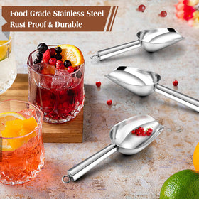 E-far mini metal scoop 3oz for sugar, smooth stainless surface.