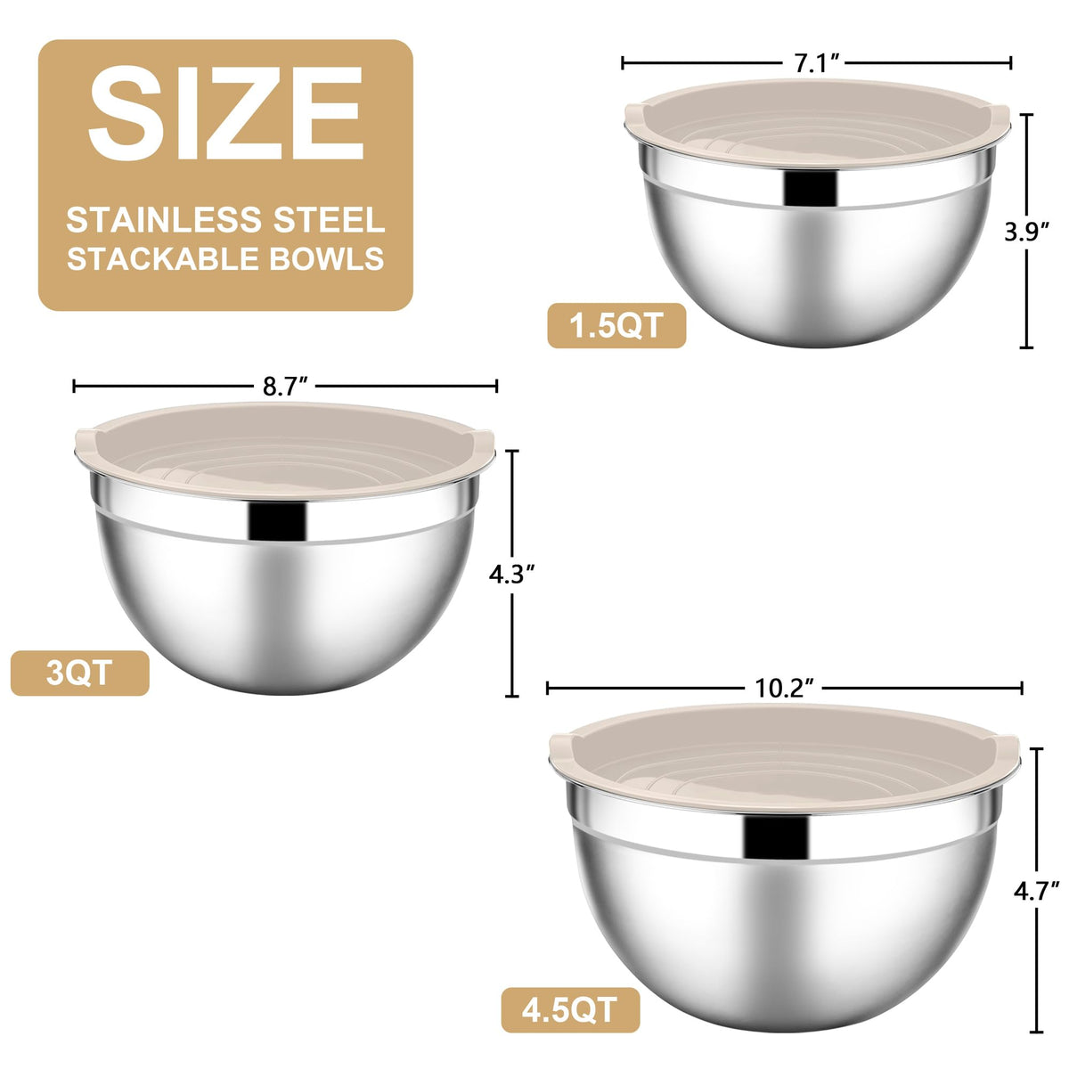 E-far mixing bowls nested compactly for efficient kitchen organization.