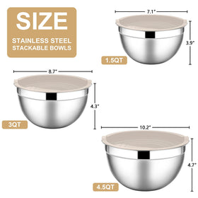 E-far mixing bowls nested compactly for efficient kitchen organization.