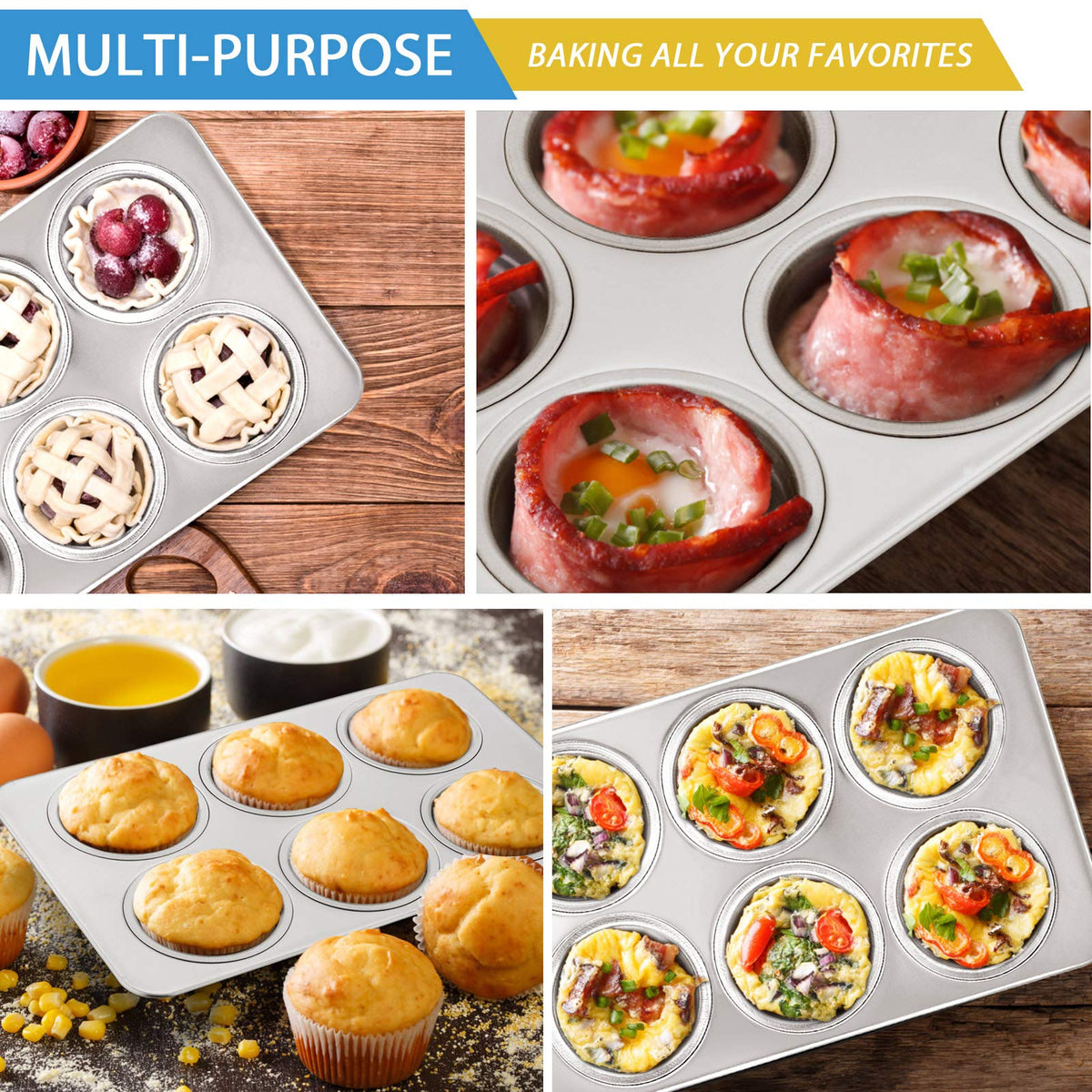 E-far muffin pan ideas include muffins, cornbread, and mini casseroles
