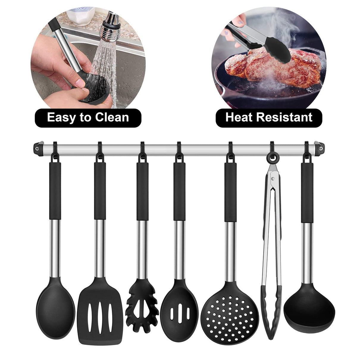 E-far pasta server designed to toss and drain pasta.